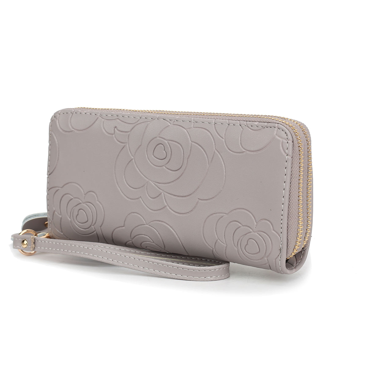 MKF Collection Ellie Genuine Leather Flower Embossed Women Wristlet Wallet - Grey