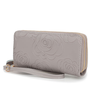 MKF Collection Ellie Genuine Leather Flower Embossed Women Wristlet Wallet - Grey