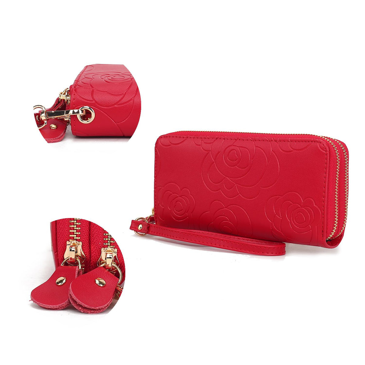 MKF Collection Ellie Genuine Leather Flower Embossed Women Wristlet Wallet - Royal Blue