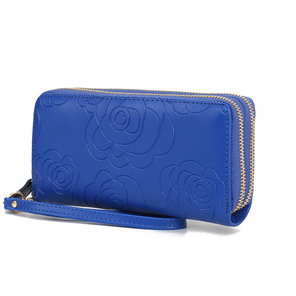MKF Collection Ellie Genuine Leather Flower Embossed Women Wristlet Wallet - Royal Blue