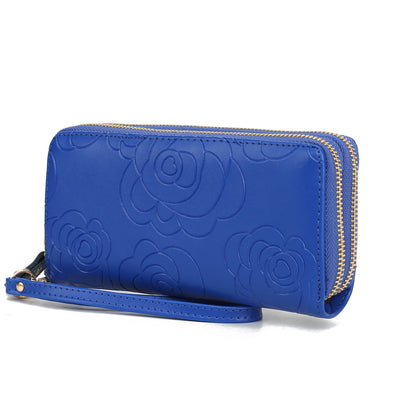 MKF Collection Ellie Genuine Leather Flower Embossed Women Wristlet Wallet - Royal Blue