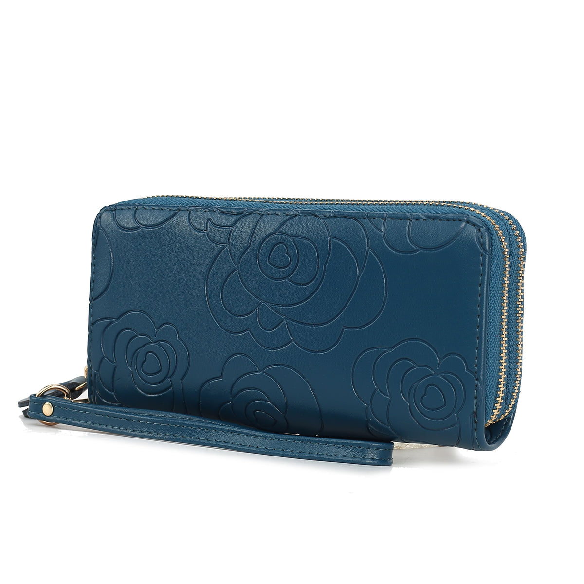 MKF Collection Ellie Genuine Leather Flower Embossed Women Wristlet Wallet - Teal