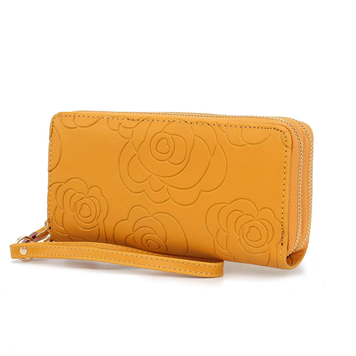 MKF Collection Ellie Genuine Leather Flower Embossed Women Wristlet Wallet - Mustard