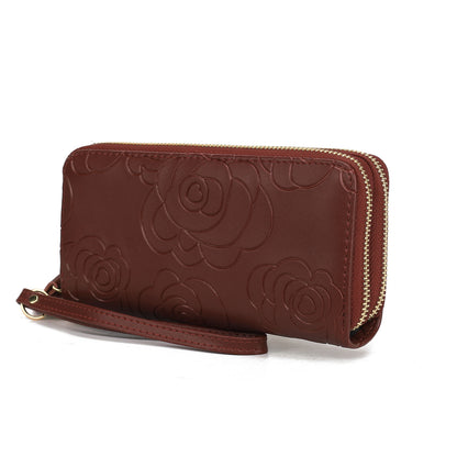 MKF Collection Ellie Genuine Leather Flower Embossed Women Wristlet Wallet - Coffee