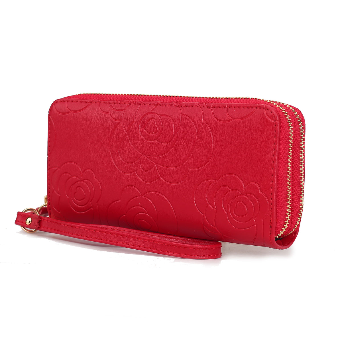 MKF Collection Ellie Genuine Leather Flower Embossed Women Wristlet Wallet - Red