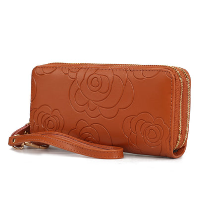 MKF Collection Ellie Genuine Leather Flower Embossed Women Wristlet Wallet - Camel