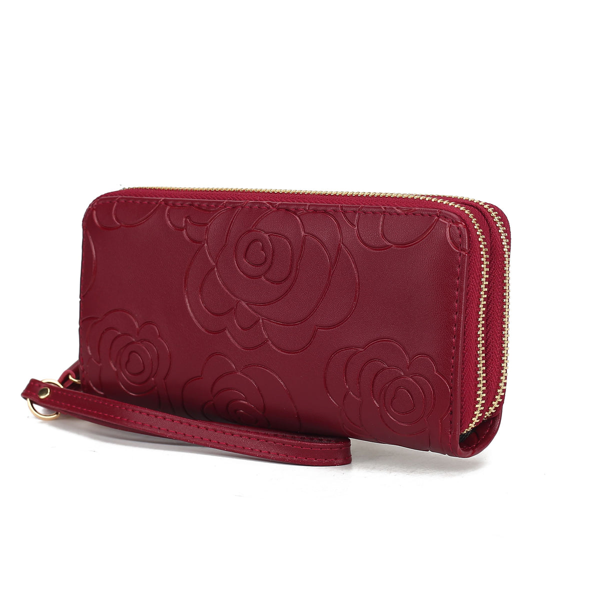 MKF Collection Ellie Genuine Leather Flower Embossed Women Wristlet Wallet - Burgundy