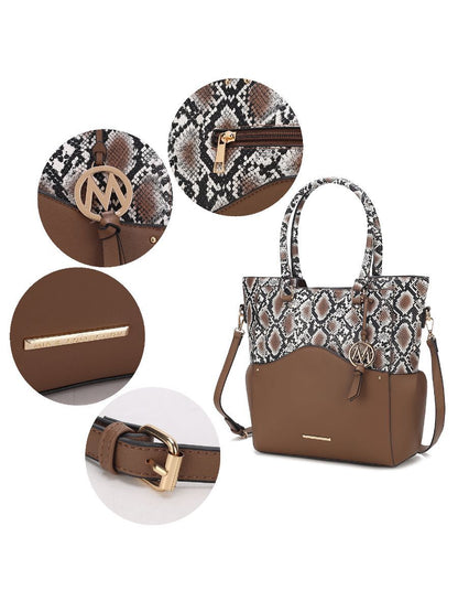 MKF Collection Iris Snake Embossed Vegan Leather Women Tote Bag with matching Wristlet Pouch - Charcoal