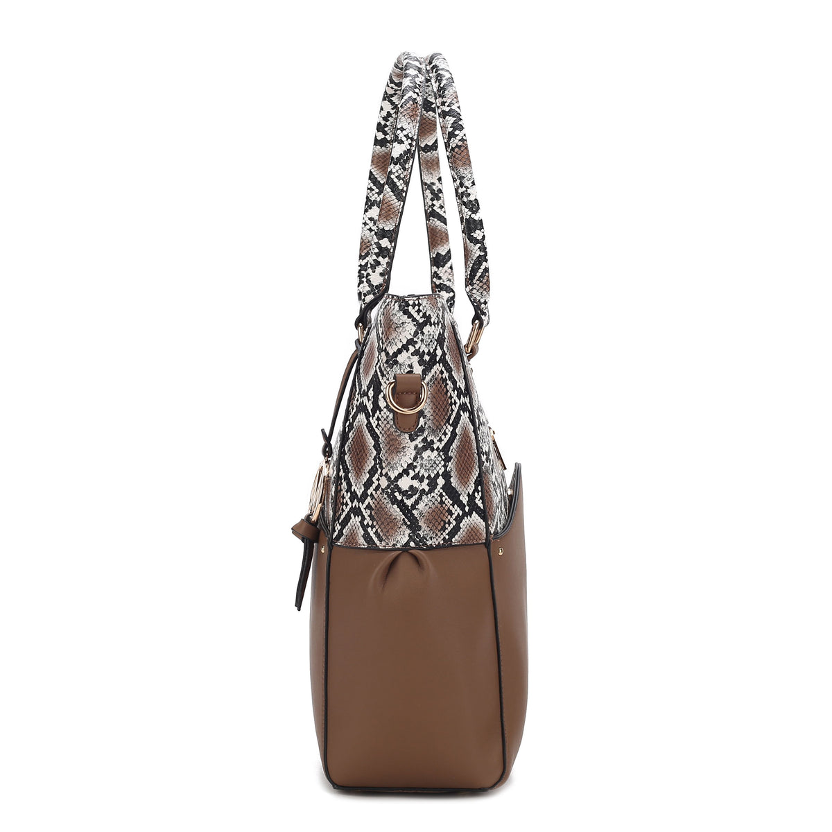 MKF Collection Iris Snake Embossed Vegan Leather Women Tote Bag with matching Wristlet Pouch - Beige