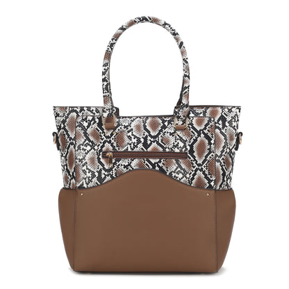 MKF Collection Iris Snake Embossed Vegan Leather Women Tote Bag with matching Wristlet Pouch - Forest Green