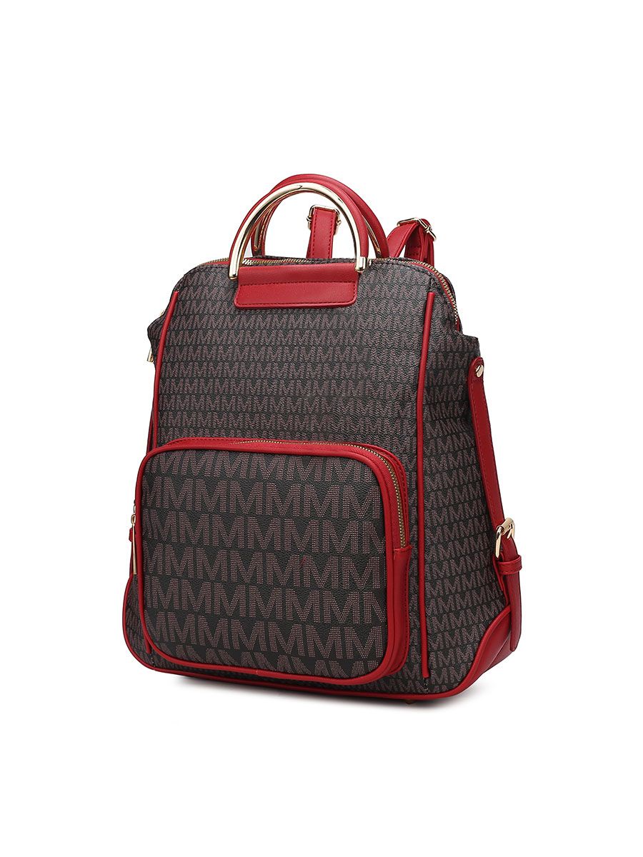 MKF Collection June M logo Printed Vegan Leather Women Backpack - Red