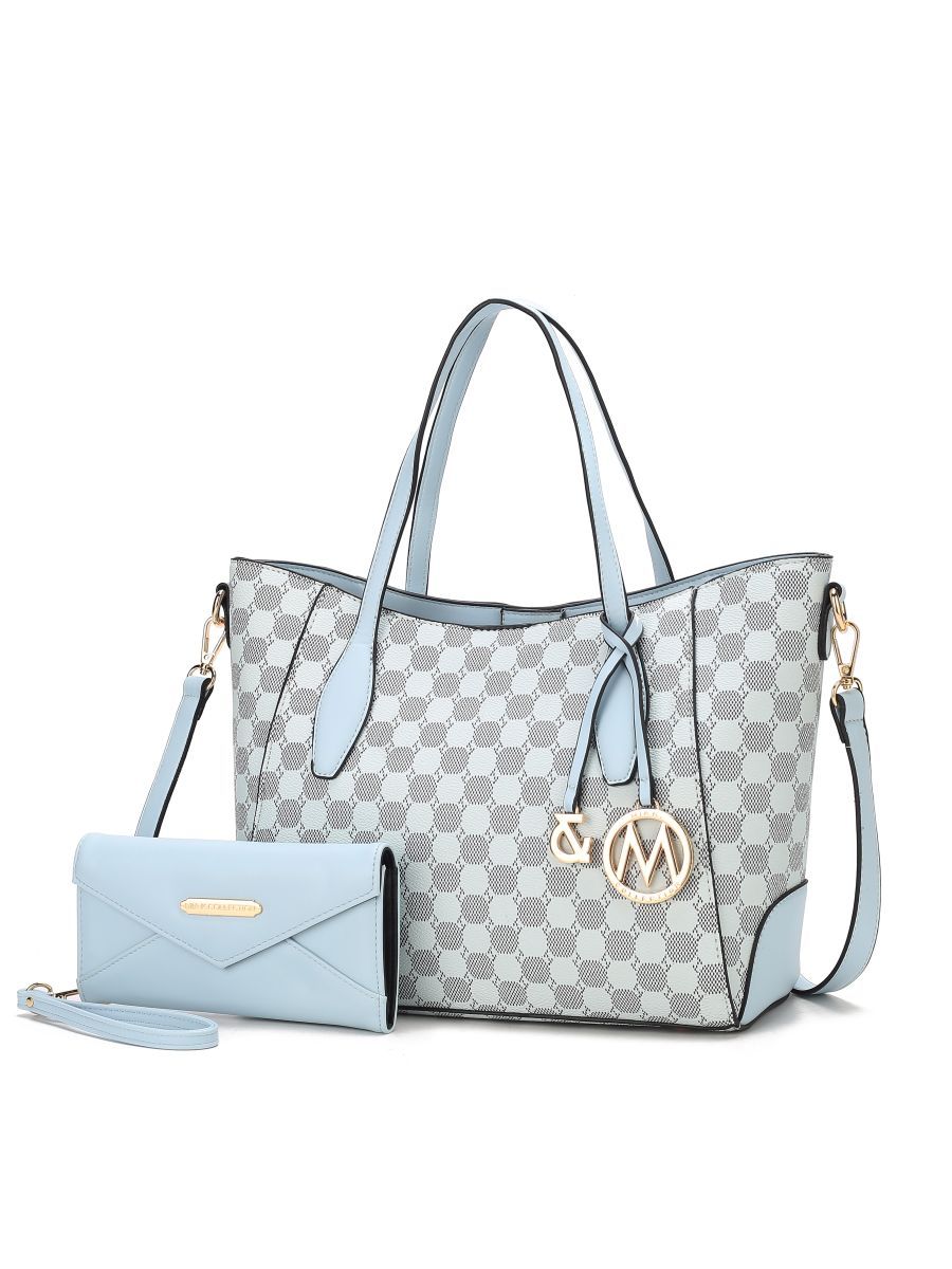 MKF Collection Gianna Vegan Leather Women Tote with matching Wallet - Light Blue