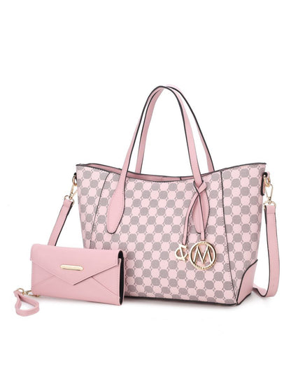 MKF Collection Gianna Vegan Leather Women Tote with matching Wallet - Pink