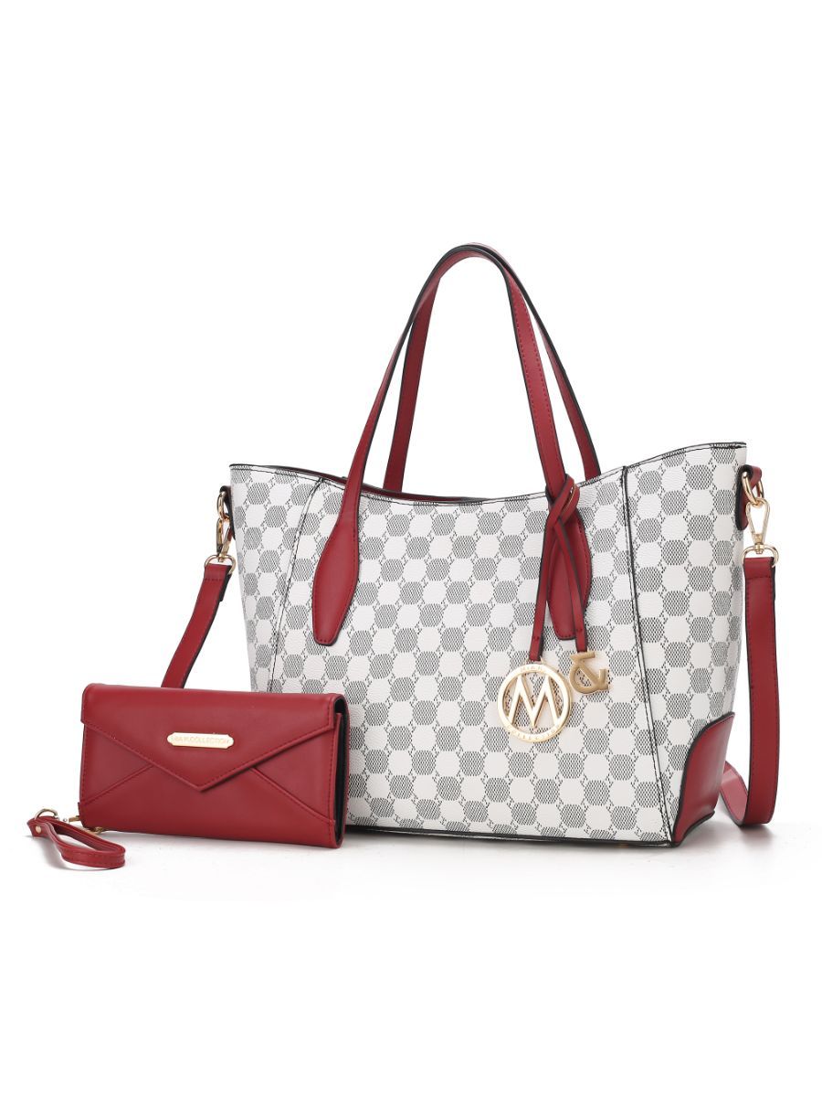 MKF Collection Gianna Vegan Leather Women Tote with matching Wallet - Red