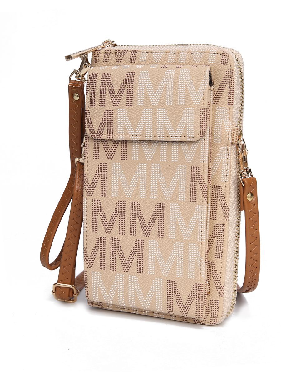 MKF Collection Cossetta Cell Phone Crossbody Wristlet Handbag Vegan Leather Versatile Multi-Use Phone Holder - Beige