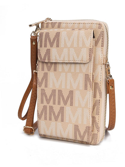 MKF Collection Cossetta Cell Phone Crossbody Wristlet Handbag Vegan Leather Versatile Multi-Use Phone Holder - Beige