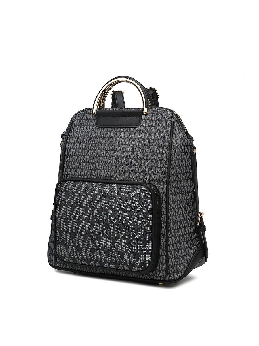MKF Collection June M logo Printed Vegan Leather Women Backpack - Black