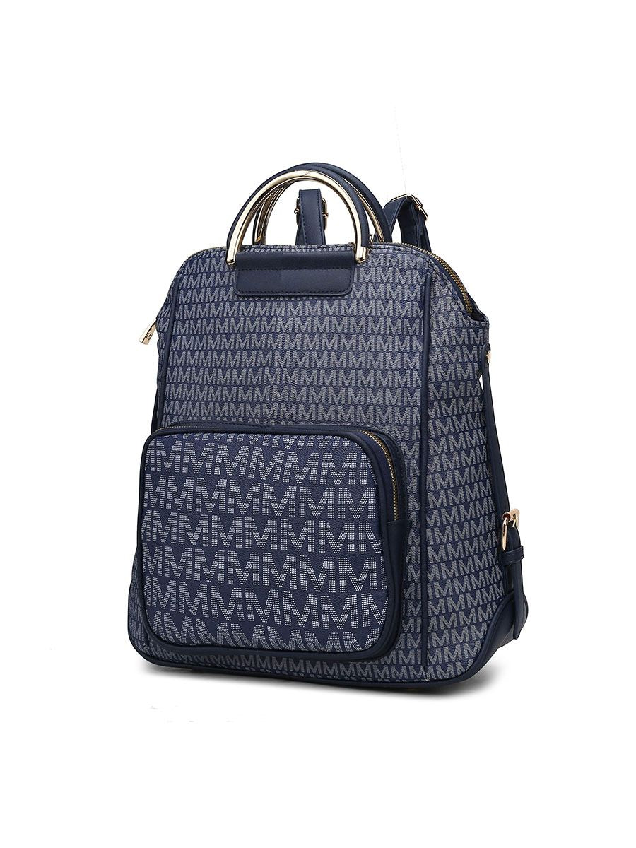 MKF Collection June M logo Printed Vegan Leather Women Backpack - Navy