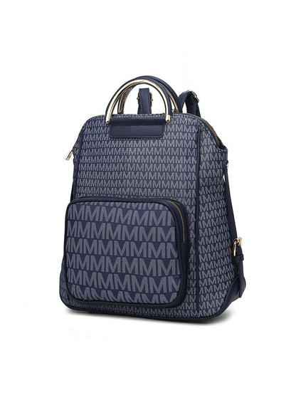 MKF Collection June M logo Printed Vegan Leather Women Backpack - Navy