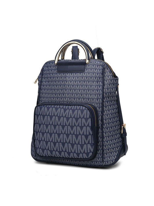 MKF Collection June M logo Printed Vegan Leather Women Backpack - Navy