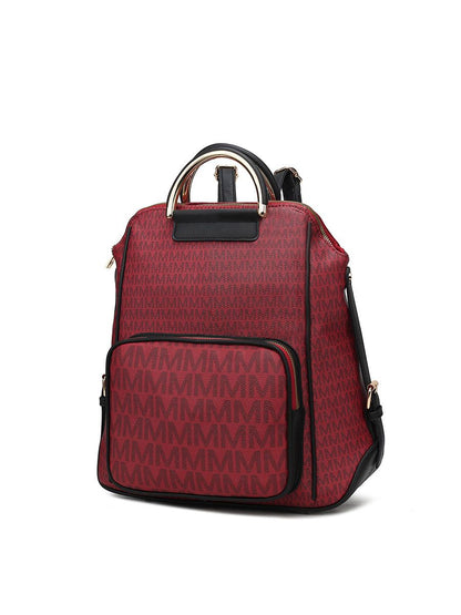 MKF Collection June M logo Printed Vegan Leather Women Backpack - Burgundy