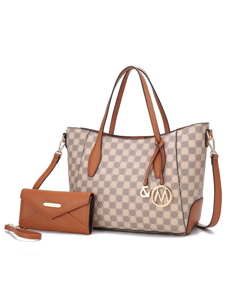 MKF Collection Gianna Vegan Leather Women Tote with matching Wallet - Cognac Brown