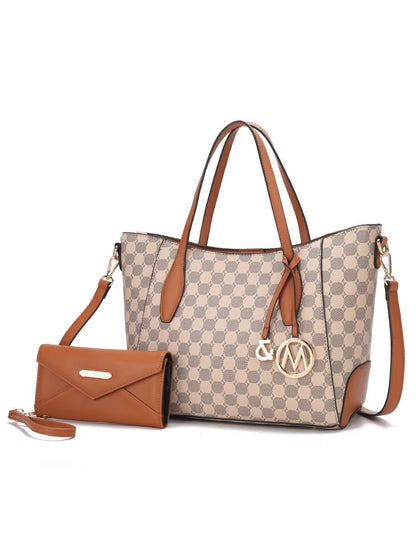 MKF Collection Gianna Vegan Leather Women Tote with matching Wallet - Cognac Brown