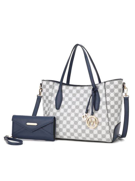 MKF Collection Gianna Vegan Leather Women Tote with matching Wallet - Navy