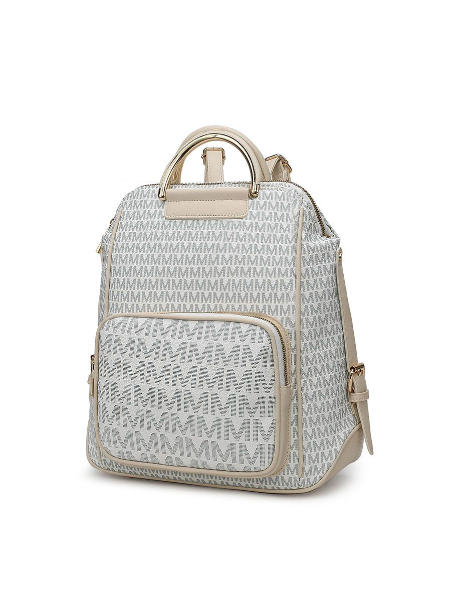 MKF Collection June M logo Printed Vegan Leather Women Backpack - White