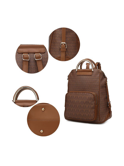MKF Collection June M logo Printed Vegan Leather Women Backpack - Brown