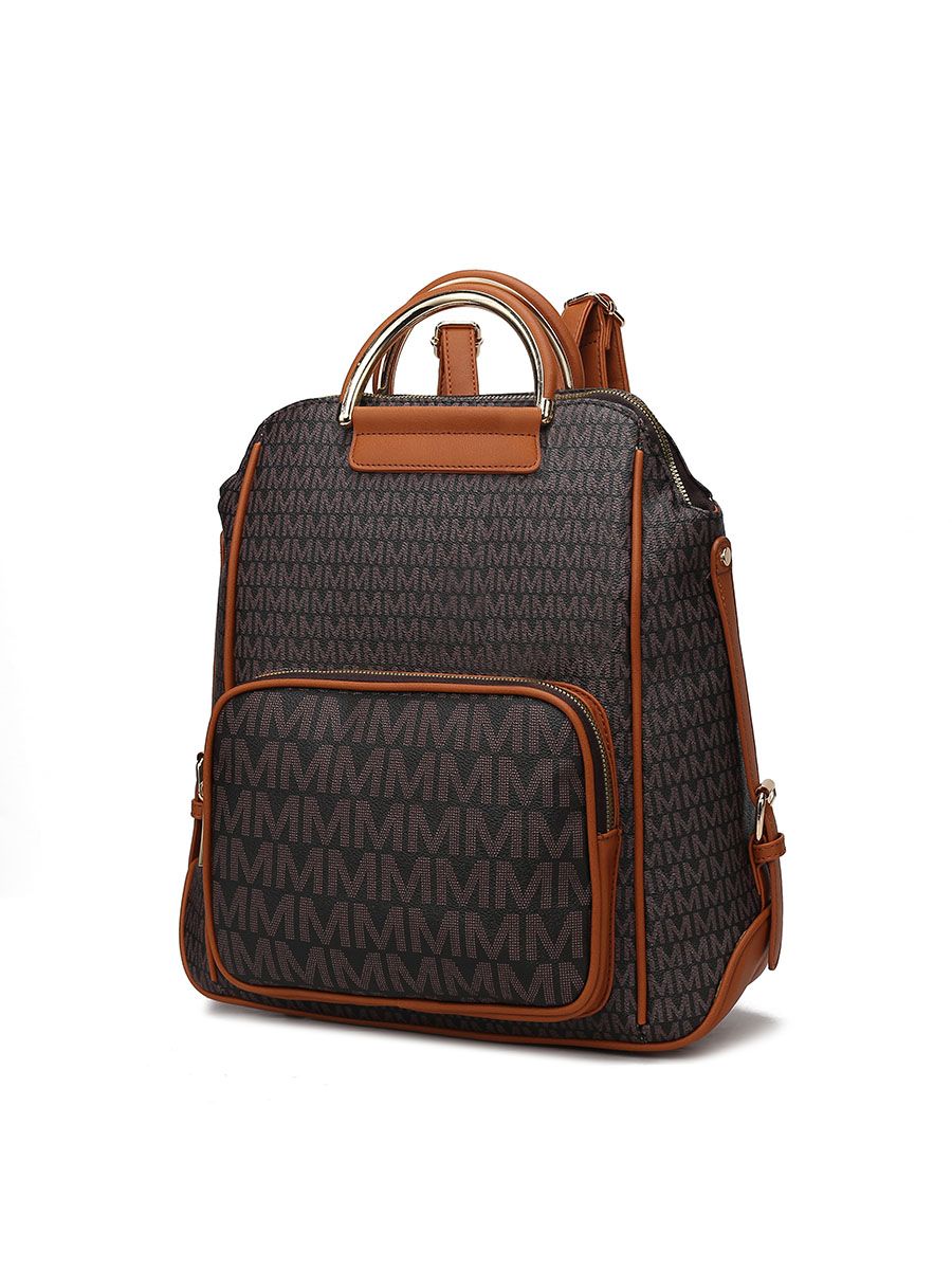 MKF Collection June M logo Printed Vegan Leather Women Backpack - Brown