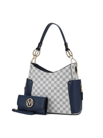 MKF Collection Penelope Circular Print Vegan Leather Women Shoulder Bag witch matching Wallet - Navy