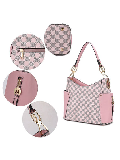 MKF Collection Penelope Circular Print Vegan Leather Women Shoulder Bag witch matching Wallet - Light Blue