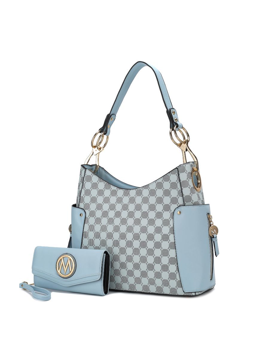 MKF Collection Penelope Circular Print Vegan Leather Women Shoulder Bag witch matching Wallet - Light Blue