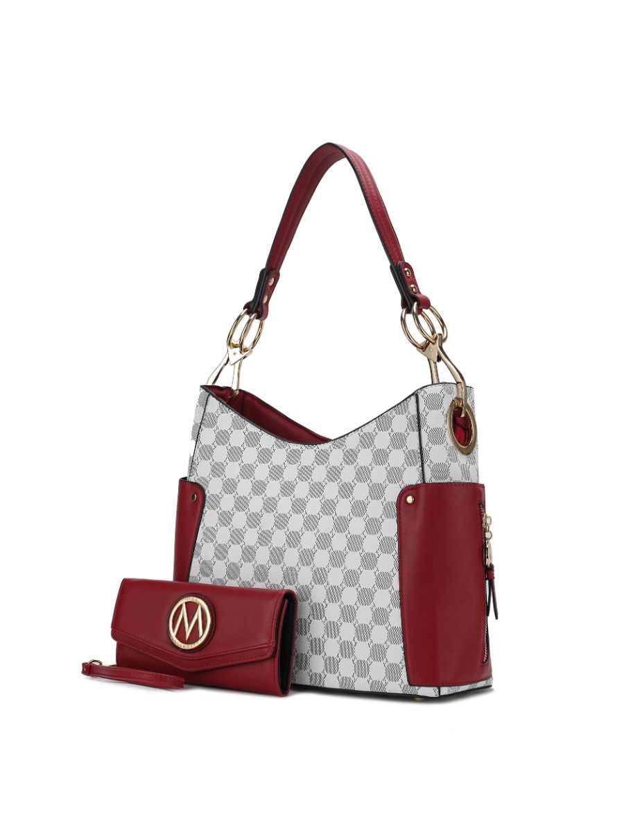 MKF Collection Penelope Circular Print Vegan Leather Women Shoulder Bag witch matching Wallet - Red