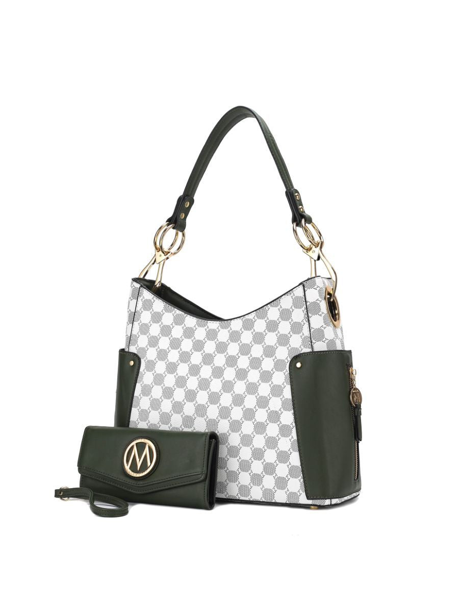 MKF Collection Penelope Circular Print Vegan Leather Women Shoulder Bag witch matching Wallet - Olive