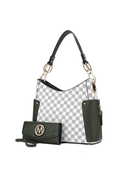 MKF Collection Penelope Circular Print Vegan Leather Women Shoulder Bag witch matching Wallet - Olive