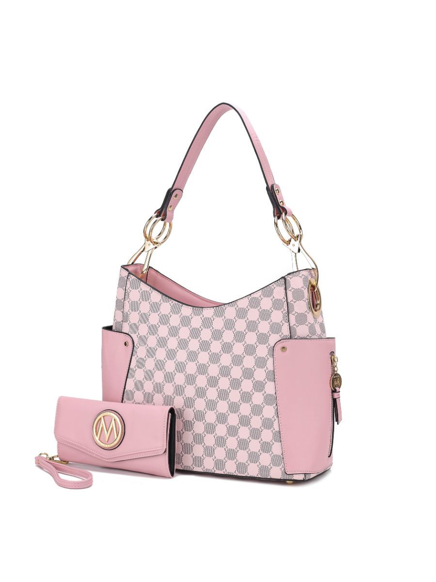 MKF Collection Penelope Circular Print Vegan Leather Women Shoulder Bag witch matching Wallet - Pink