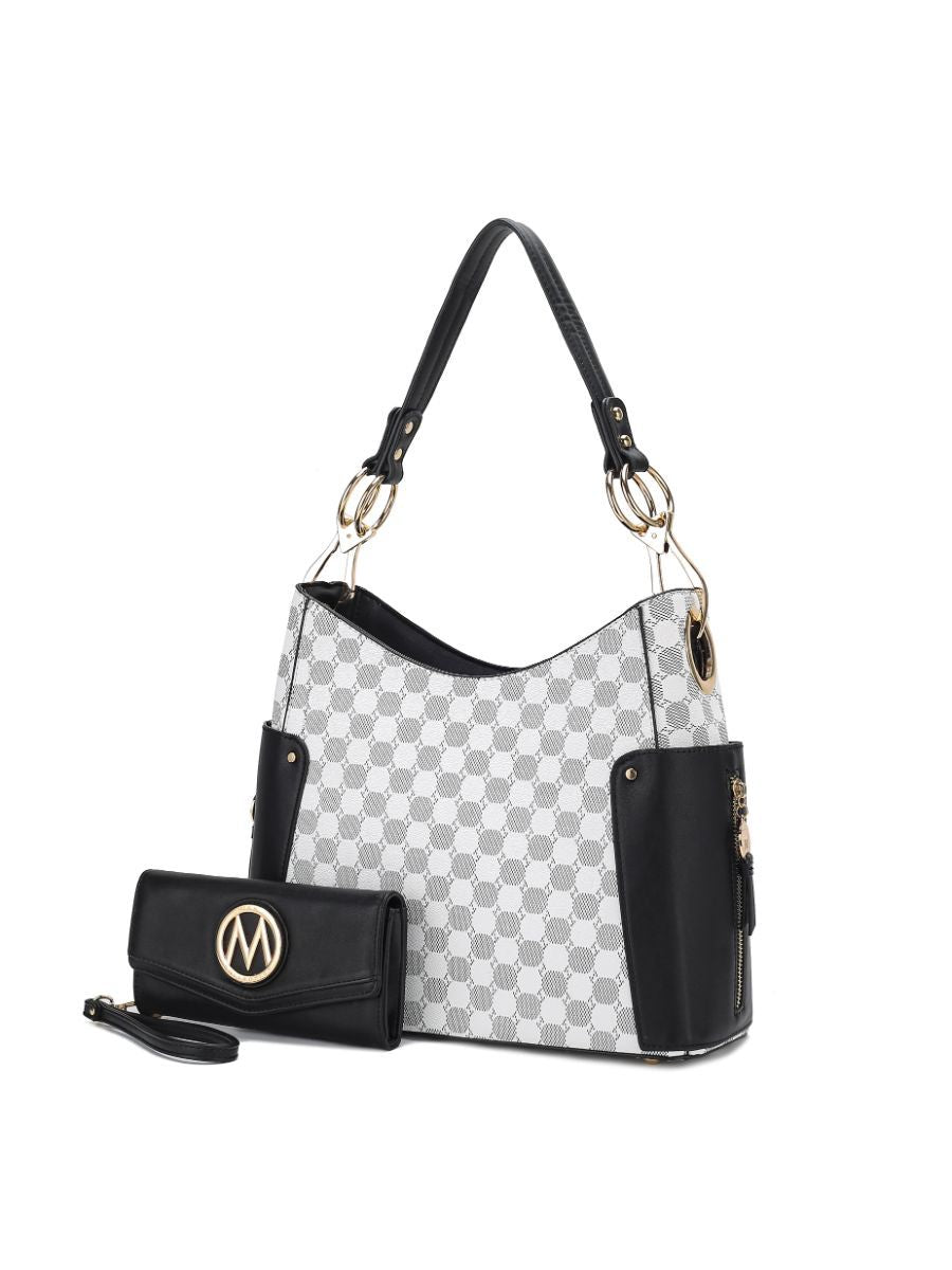 MKF Collection Penelope Circular Print Vegan Leather Women Shoulder Bag witch matching Wallet - Black