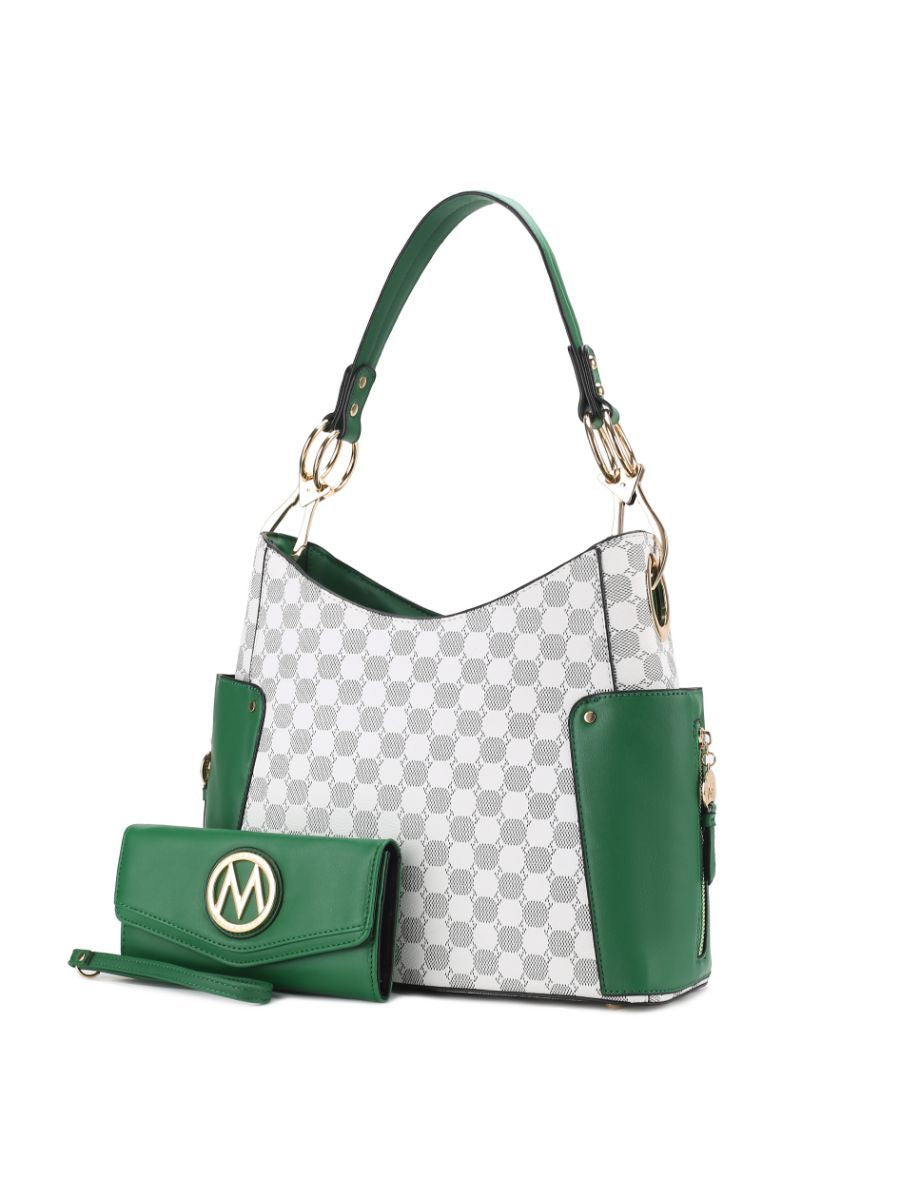 MKF Collection Penelope Circular Print Vegan Leather Women Shoulder Bag witch matching Wallet - Green