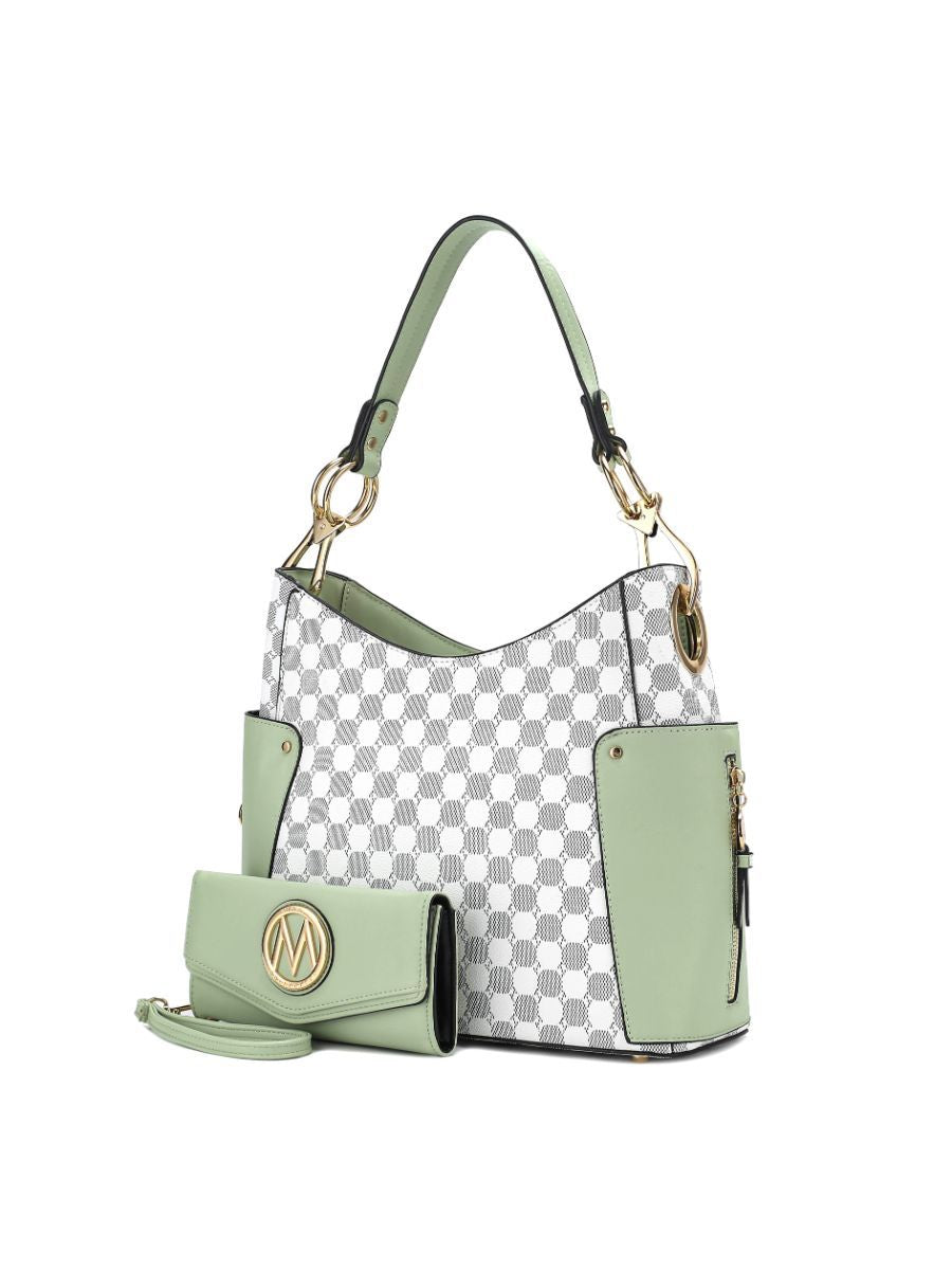 MKF Collection Penelope Circular Print Vegan Leather Women Shoulder Bag witch matching Wallet - Mint