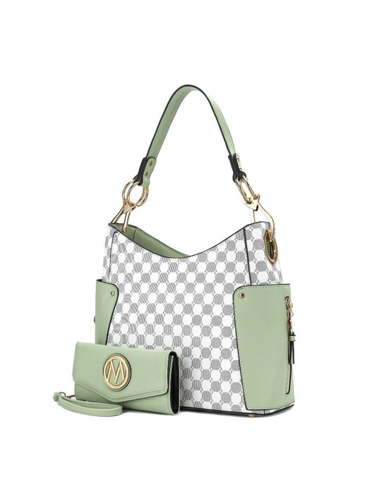 MKF Collection Penelope Circular Print Vegan Leather Women Shoulder Bag witch matching Wallet - Mint