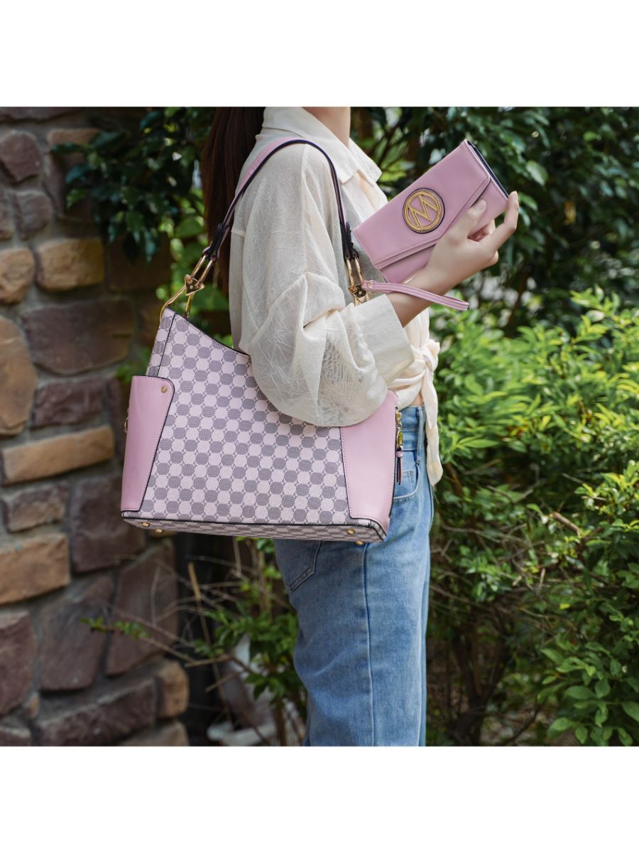 MKF Collection Penelope Circular Print Vegan Leather Women Shoulder Bag witch matching Wallet - Mustard
