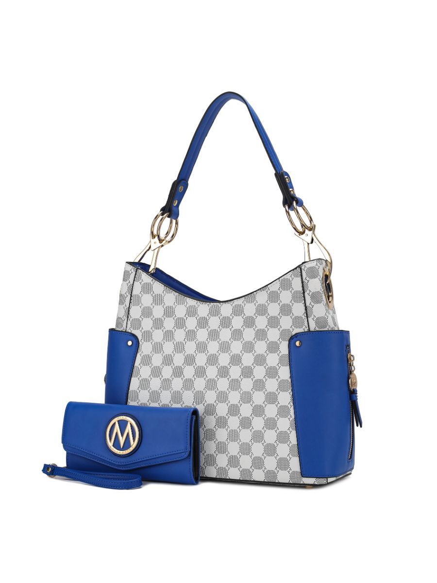 MKF Collection Penelope Circular Print Vegan Leather Women Shoulder Bag witch matching Wallet - Royal Blue