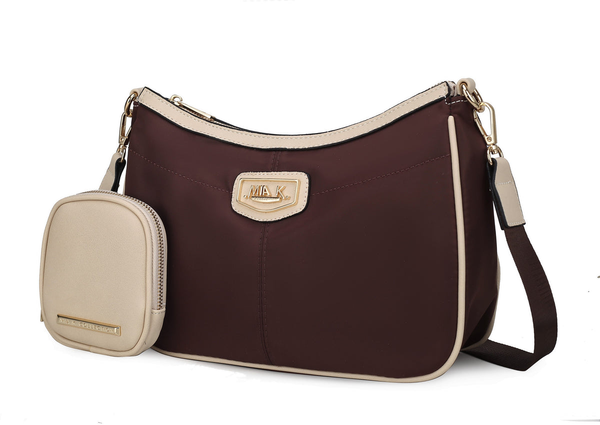 MKF Collection Freya Women Crossbody Bag and Pouch - Coffee-Ivory