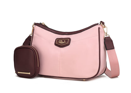 MKF Collection Freya Women Crossbody Bag and Pouch - Blush-Burgundy