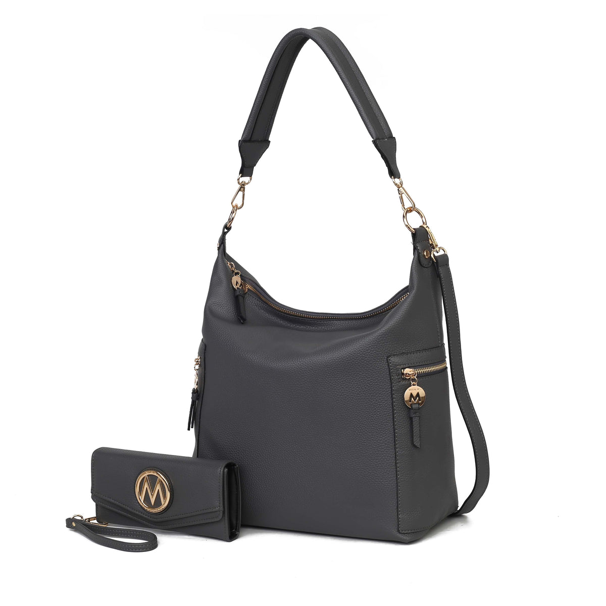 MKF Collection Ophelia Vegan Leather Women Hobo Bag with Wallet - Charcoal