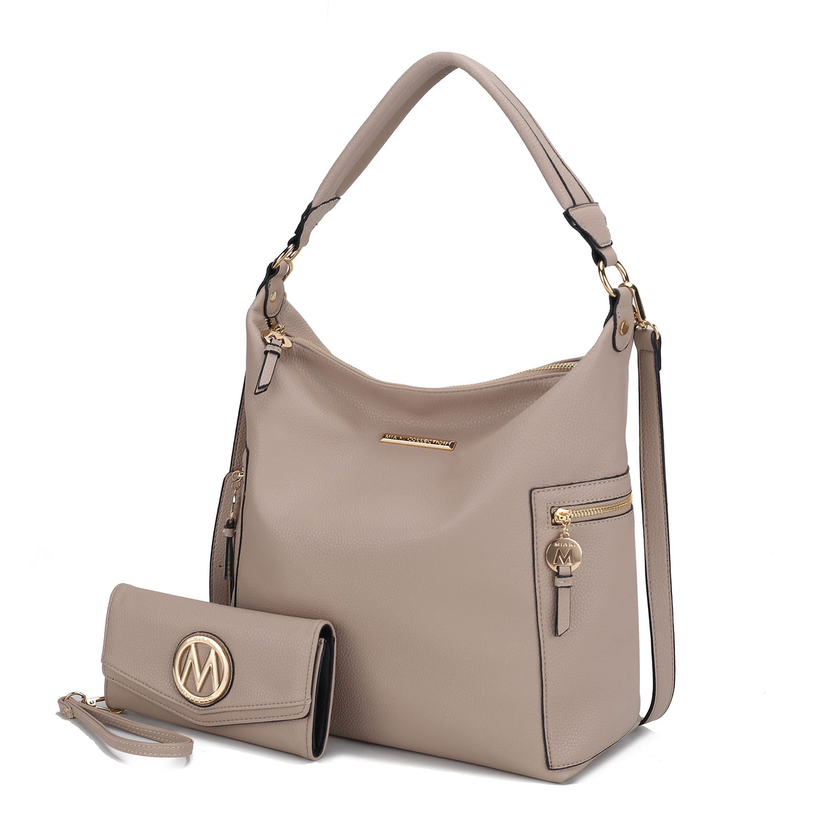 MKF Collection Ophelia Vegan Leather Women Hobo Bag with Wallet - Taupe