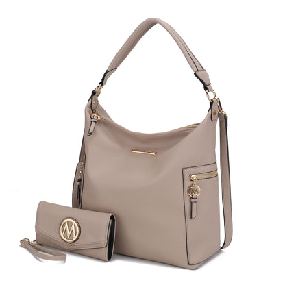MKF Collection Ophelia Vegan Leather Women Hobo Bag with Wallet - Taupe