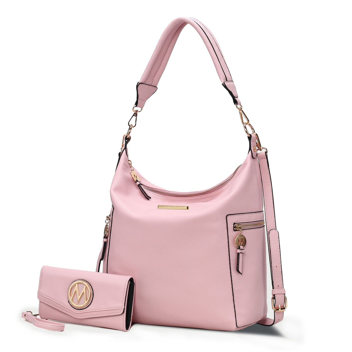 MKF Collection Ophelia Vegan Leather Women Hobo Bag with Wallet - Pink